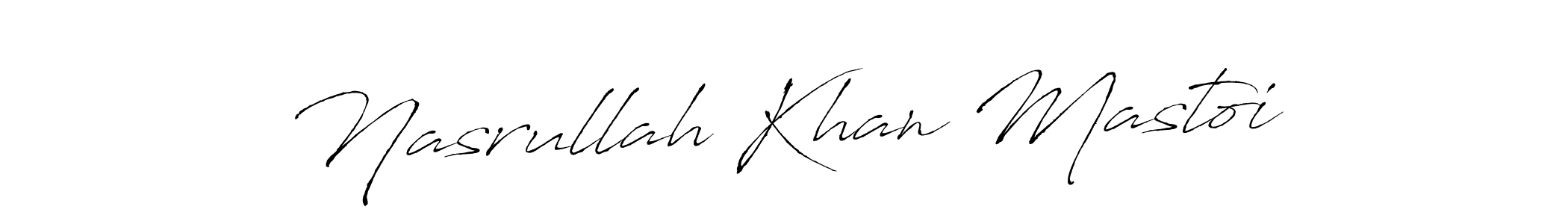 Antro_Vectra is a professional signature style that is perfect for those who want to add a touch of class to their signature. It is also a great choice for those who want to make their signature more unique. Get Nasrullah Khan Mastoi name to fancy signature for free. Nasrullah Khan Mastoi signature style 6 images and pictures png