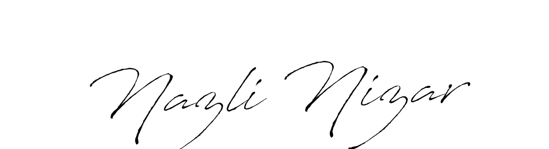 How to make Nazli Nizar name signature. Use Antro_Vectra style for creating short signs online. This is the latest handwritten sign. Nazli Nizar signature style 6 images and pictures png