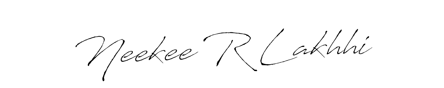 The best way (Antro_Vectra) to make a short signature is to pick only two or three words in your name. The name Neekee R Lakhhi include a total of six letters. For converting this name. Neekee R Lakhhi signature style 6 images and pictures png