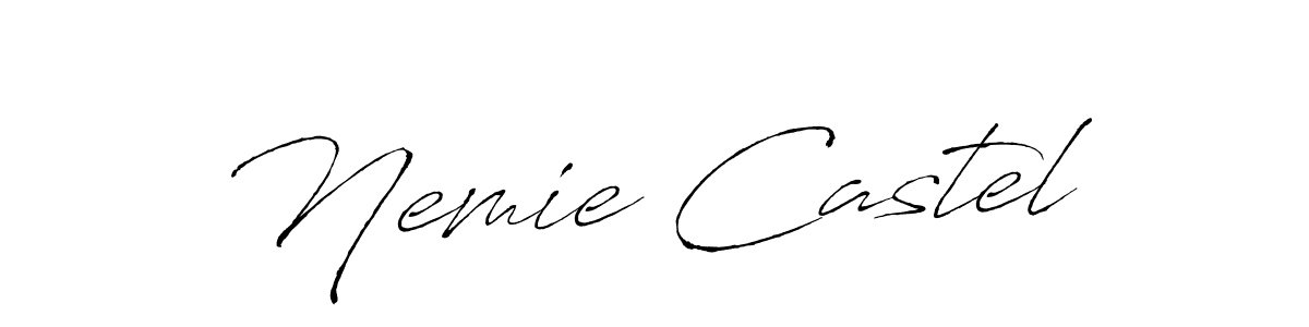 The best way (Antro_Vectra) to make a short signature is to pick only two or three words in your name. The name Nemie Castel include a total of six letters. For converting this name. Nemie Castel signature style 6 images and pictures png