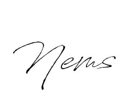 Make a beautiful signature design for name Nems. With this signature (Antro_Vectra) style, you can create a handwritten signature for free. Nems signature style 6 images and pictures png