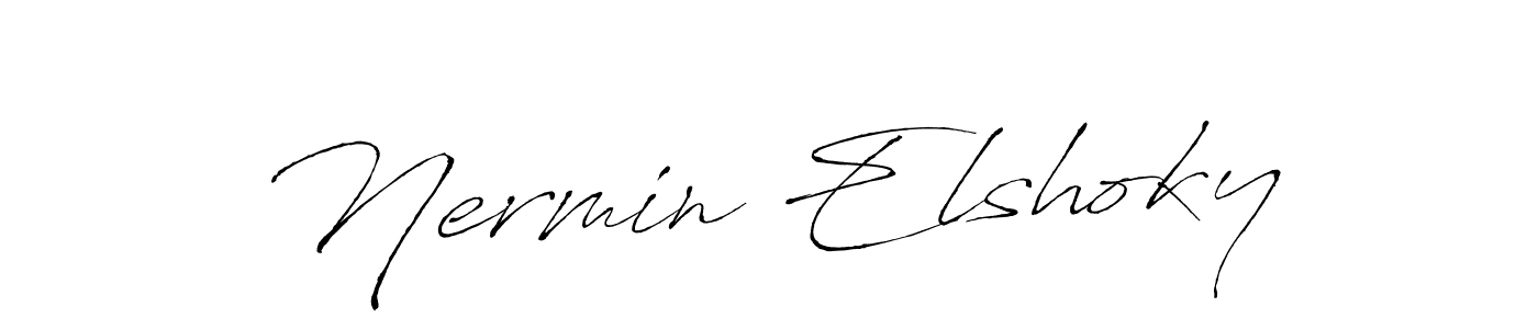 This is the best signature style for the Nermin Elshoky name. Also you like these signature font (Antro_Vectra). Mix name signature. Nermin Elshoky signature style 6 images and pictures png