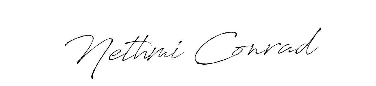 The best way (Antro_Vectra) to make a short signature is to pick only two or three words in your name. The name Nethmi Conrad include a total of six letters. For converting this name. Nethmi Conrad signature style 6 images and pictures png