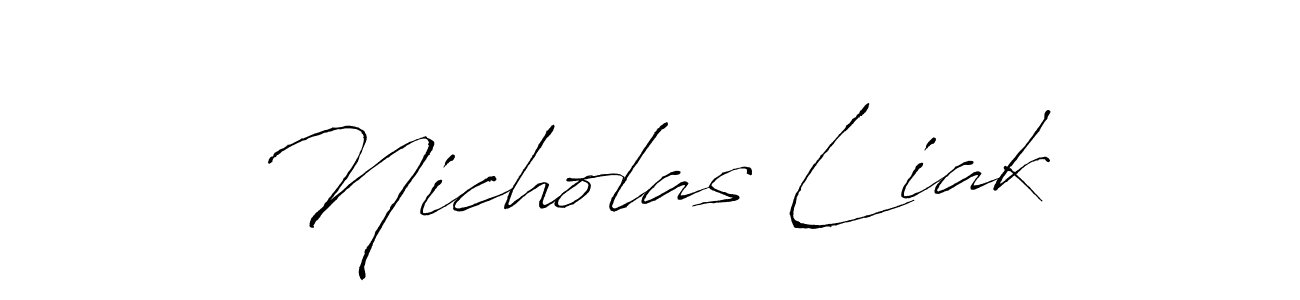 How to make Nicholas Liak name signature. Use Antro_Vectra style for creating short signs online. This is the latest handwritten sign. Nicholas Liak signature style 6 images and pictures png