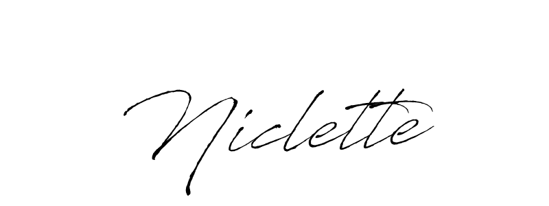 Design your own signature with our free online signature maker. With this signature software, you can create a handwritten (Antro_Vectra) signature for name Niclette. Niclette signature style 6 images and pictures png