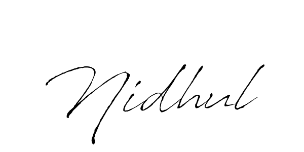 The best way (Antro_Vectra) to make a short signature is to pick only two or three words in your name. The name Nidhul include a total of six letters. For converting this name. Nidhul signature style 6 images and pictures png