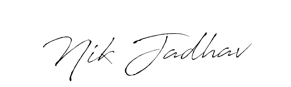 if you are searching for the best signature style for your name Nik Jadhav. so please give up your signature search. here we have designed multiple signature styles  using Antro_Vectra. Nik Jadhav signature style 6 images and pictures png