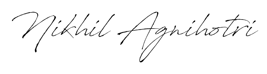 A sleek calligraphic signature for name Nikhil Agnihotri utilizing Antro_Vectra styling. Great for adding personal signatures to photos and art. Nikhil Agnihotri signature style 6 images and pictures png
