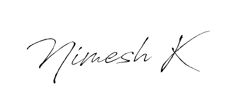 How to make Nimesh K name signature. Use Antro_Vectra style for creating short signs online. This is the latest handwritten sign. Nimesh K signature style 6 images and pictures png
