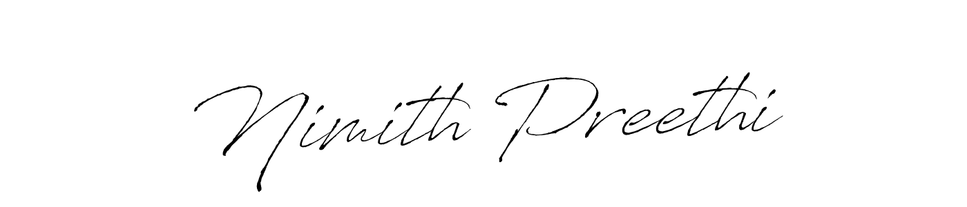 The best way (Antro_Vectra) to make a short signature is to pick only two or three words in your name. The name Nimith Preethi include a total of six letters. For converting this name. Nimith Preethi signature style 6 images and pictures png