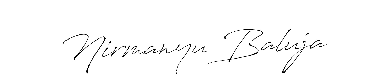 How to make Nirmanyu Baluja name signature. Use Antro_Vectra style for creating short signs online. This is the latest handwritten sign. Nirmanyu Baluja signature style 6 images and pictures png