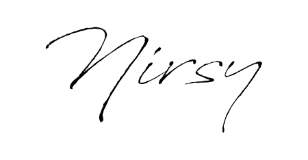 Designed for modern professionals: Nirsy name signature crafted with Antro_Vectra script. Ready for digital PDF workflows. Nirsy signature style 6 images and pictures png