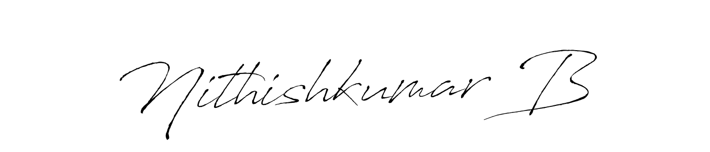 The best way (Antro_Vectra) to make a short signature is to pick only two or three words in your name. The name Nithishkumar B include a total of six letters. For converting this name. Nithishkumar B signature style 6 images and pictures png