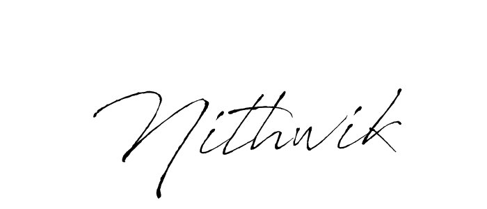 The best way (Antro_Vectra) to make a short signature is to pick only two or three words in your name. The name Nithwik include a total of six letters. For converting this name. Nithwik signature style 6 images and pictures png