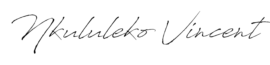 A modern signature idea for name Nkululeko Vincent using Antro_Vectra font. Clean strokes and elegant curves make it stand out instantly. Nkululeko Vincent signature style 6 images and pictures png