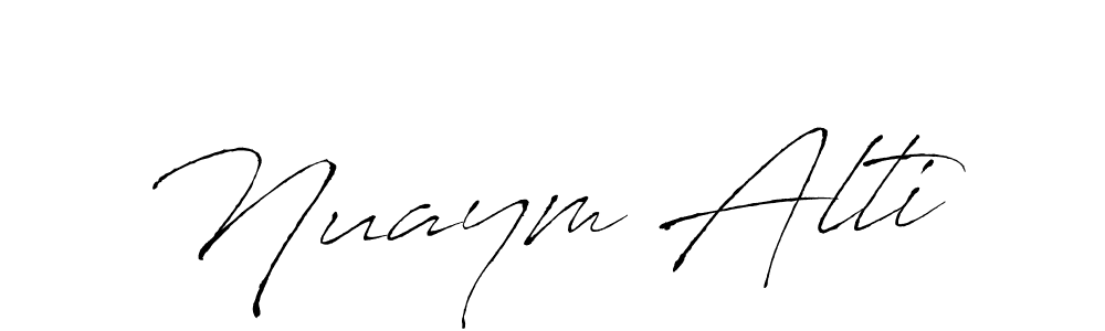 The best way (Antro_Vectra) to make a short signature is to pick only two or three words in your name. The name Nuaym Alti include a total of six letters. For converting this name. Nuaym Alti signature style 6 images and pictures png