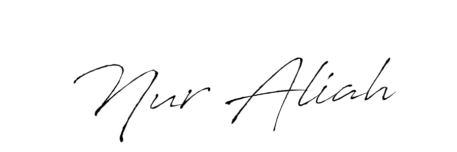Make a beautiful signature design for name Nur Aliah. With this signature (Antro_Vectra) style, you can create a handwritten signature for free. Nur Aliah signature style 6 images and pictures png