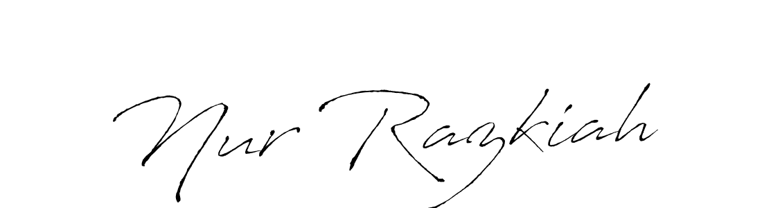 The best way (Antro_Vectra) to make a short signature is to pick only two or three words in your name. The name Nur Razkiah include a total of six letters. For converting this name. Nur Razkiah signature style 6 images and pictures png