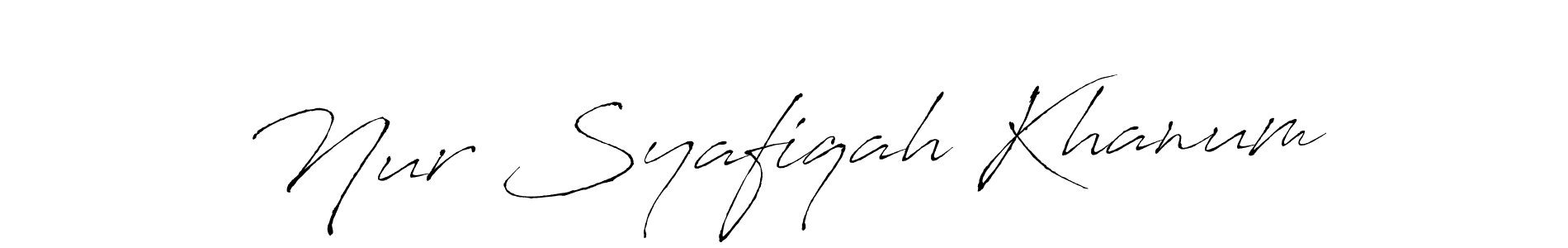 How to make Nur Syafiqah Khanum name signature. Use Antro_Vectra style for creating short signs online. This is the latest handwritten sign. Nur Syafiqah Khanum signature style 6 images and pictures png