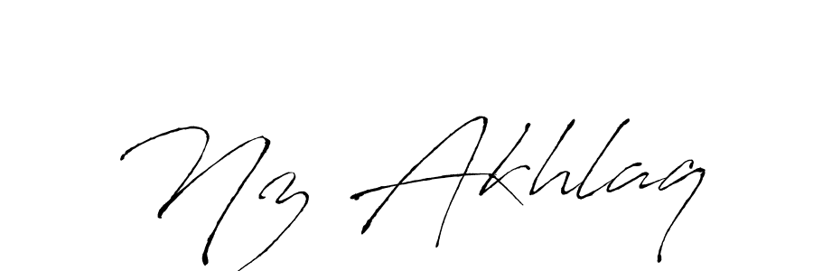 How to make Nz Akhlaq name signature. Use Antro_Vectra style for creating short signs online. This is the latest handwritten sign. Nz Akhlaq signature style 6 images and pictures png