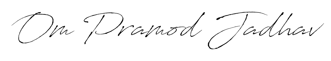 A sleek calligraphic signature for name Om Pramod Jadhav utilizing Antro_Vectra styling. Great for adding personal signatures to photos and art. Om Pramod Jadhav signature style 6 images and pictures png