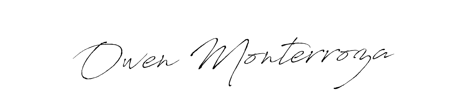 How to make Owen Monterroza name signature. Use Antro_Vectra style for creating short signs online. This is the latest handwritten sign. Owen Monterroza signature style 6 images and pictures png