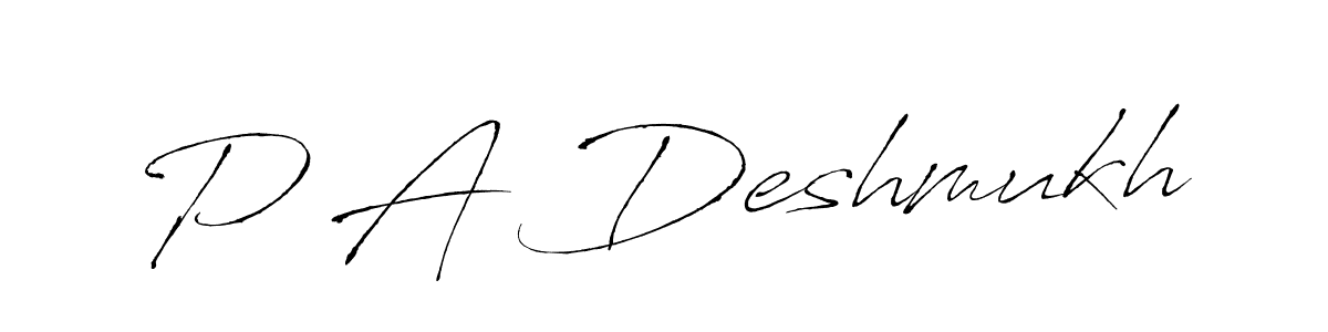 The best way (Antro_Vectra) to make a short signature is to pick only two or three words in your name. The name P A Deshmukh include a total of six letters. For converting this name. P A Deshmukh signature style 6 images and pictures png