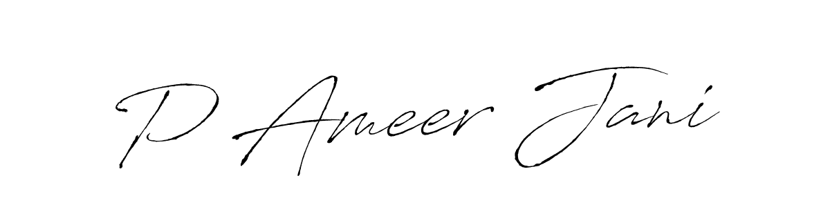 Antro_Vectra is a professional signature style that is perfect for those who want to add a touch of class to their signature. It is also a great choice for those who want to make their signature more unique. Get P Ameer Jani name to fancy signature for free. P Ameer Jani signature style 6 images and pictures png