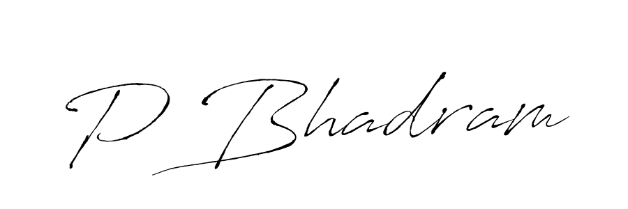 How to make P Bhadram name signature. Use Antro_Vectra style for creating short signs online. This is the latest handwritten sign. P Bhadram signature style 6 images and pictures png