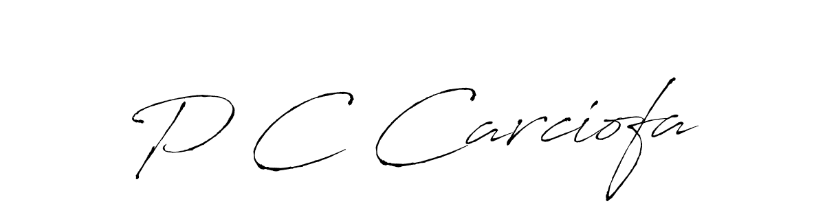 The best way (Antro_Vectra) to make a short signature is to pick only two or three words in your name. The name P C Carciofa include a total of six letters. For converting this name. P C Carciofa signature style 6 images and pictures png
