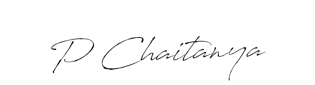 How to make P Chaitanya name signature. Use Antro_Vectra style for creating short signs online. This is the latest handwritten sign. P Chaitanya signature style 6 images and pictures png