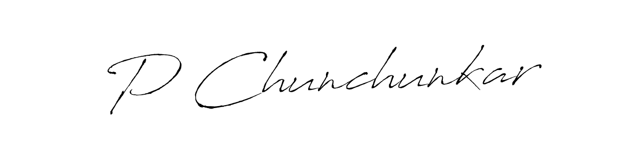 if you are searching for the best signature style for your name P Chunchunkar. so please give up your signature search. here we have designed multiple signature styles  using Antro_Vectra. P Chunchunkar signature style 6 images and pictures png