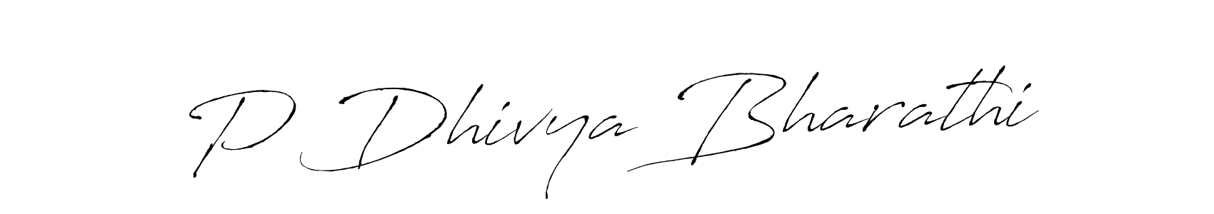 The best way (Antro_Vectra) to make a short signature is to pick only two or three words in your name. The name P Dhivya Bharathi include a total of six letters. For converting this name. P Dhivya Bharathi signature style 6 images and pictures png