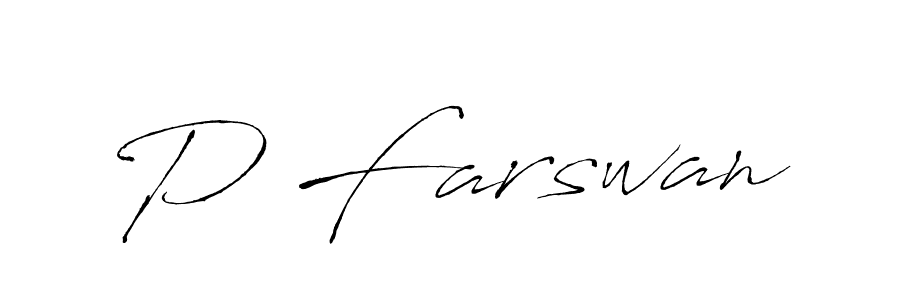 How to make P Farswan name signature. Use Antro_Vectra style for creating short signs online. This is the latest handwritten sign. P Farswan signature style 6 images and pictures png