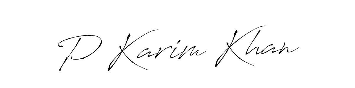 How to make P Karim Khan name signature. Use Antro_Vectra style for creating short signs online. This is the latest handwritten sign. P Karim Khan signature style 6 images and pictures png