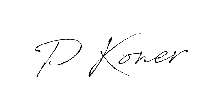 Make a beautiful signature design for name P Koner. With this signature (Antro_Vectra) style, you can create a handwritten signature for free. P Koner signature style 6 images and pictures png