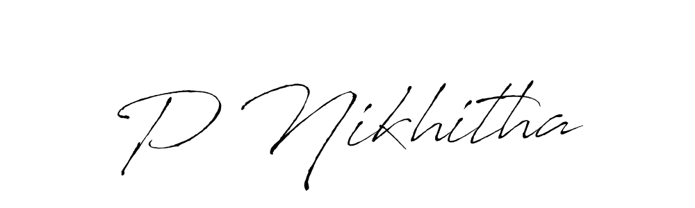 How to make P Nikhitha name signature. Use Antro_Vectra style for creating short signs online. This is the latest handwritten sign. P Nikhitha signature style 6 images and pictures png