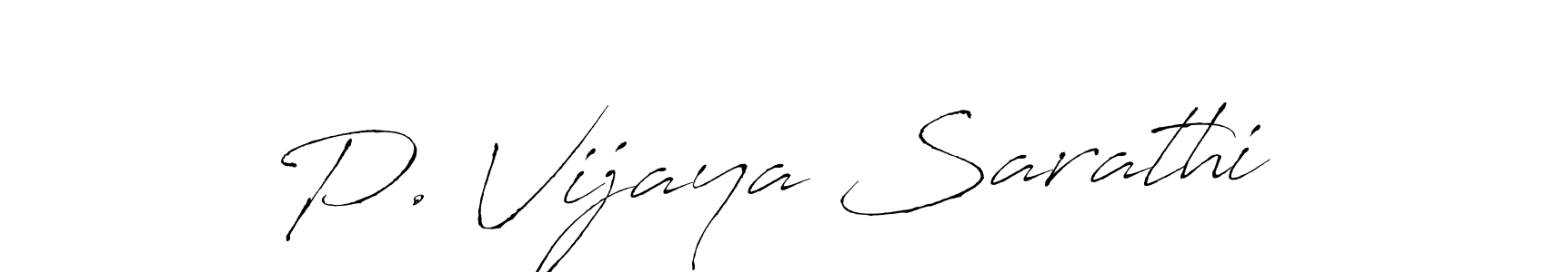 How to make P. Vijaya Sarathi name signature. Use Antro_Vectra style for creating short signs online. This is the latest handwritten sign. P. Vijaya Sarathi signature style 6 images and pictures png