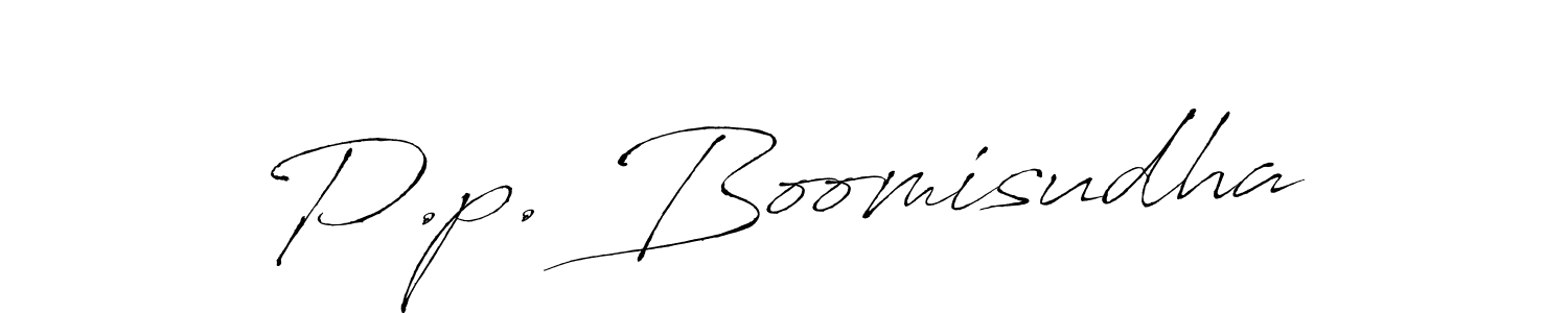 How to make P.p. Boomisudha name signature. Use Antro_Vectra style for creating short signs online. This is the latest handwritten sign. P.p. Boomisudha signature style 6 images and pictures png