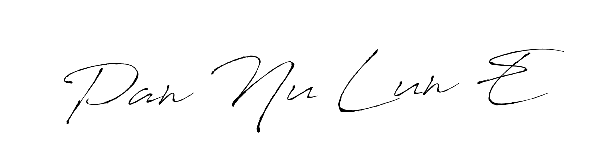 The best way (Antro_Vectra) to make a short signature is to pick only two or three words in your name. The name Pan Nu Lun E include a total of six letters. For converting this name. Pan Nu Lun E signature style 6 images and pictures png
