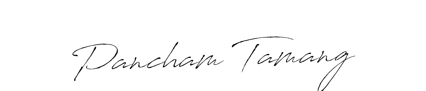 The best way (Antro_Vectra) to make a short signature is to pick only two or three words in your name. The name Pancham Tamang include a total of six letters. For converting this name. Pancham Tamang signature style 6 images and pictures png