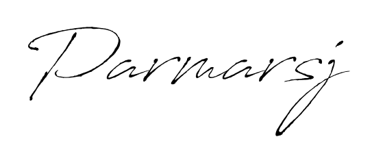 The Antro_Vectra handwriting style adds charm and authenticity to name Parmarsj. A wonderful choice for personal thank-you notes. Parmarsj signature style 6 images and pictures png