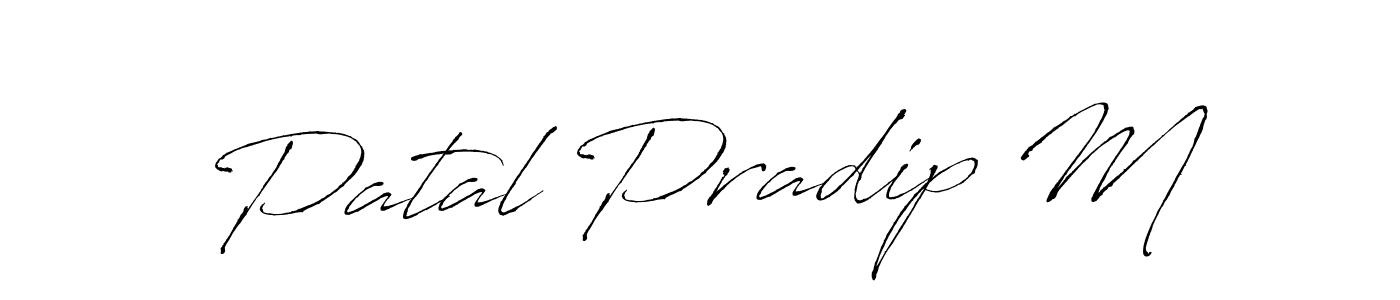 The best way (Antro_Vectra) to make a short signature is to pick only two or three words in your name. The name Patal Pradip M include a total of six letters. For converting this name. Patal Pradip M signature style 6 images and pictures png