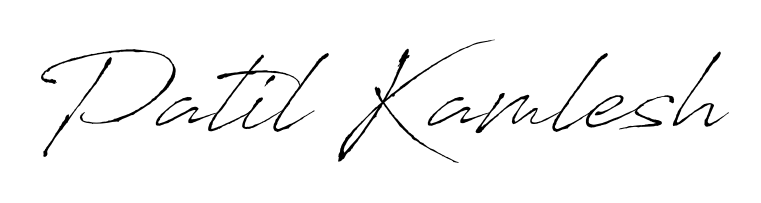 A sleek calligraphic signature for name Patil Kamlesh utilizing Antro_Vectra styling. Great for adding personal signatures to photos and art. Patil Kamlesh signature style 6 images and pictures png