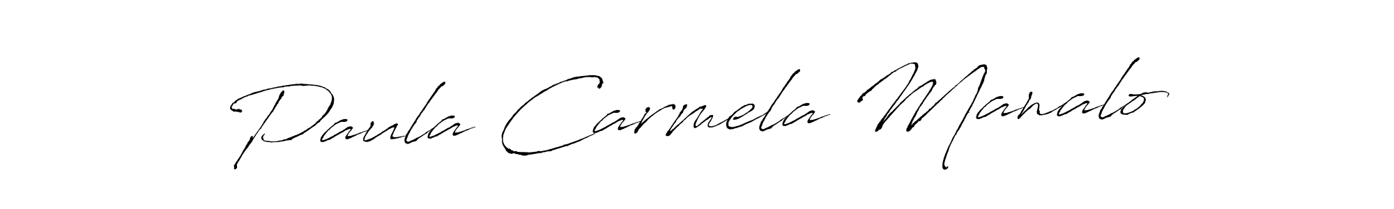Make a beautiful signature design for name Paula Carmela Manalo. With this signature (Antro_Vectra) style, you can create a handwritten signature for free. Paula Carmela Manalo signature style 6 images and pictures png