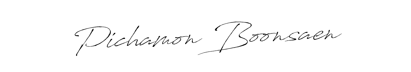 How to make Pichamon Boonsaen name signature. Use Antro_Vectra style for creating short signs online. This is the latest handwritten sign. Pichamon Boonsaen signature style 6 images and pictures png