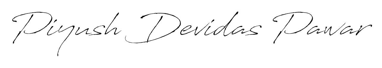 A sleek calligraphic signature for name Piyush Devidas Pawar utilizing Antro_Vectra styling. Great for adding personal signatures to photos and art. Piyush Devidas Pawar signature style 6 images and pictures png