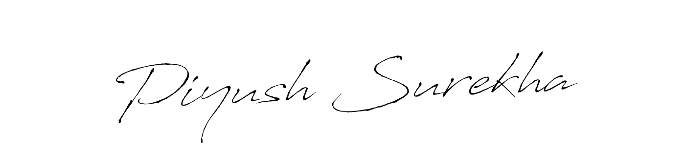 Antro_Vectra is a professional signature style that is perfect for those who want to add a touch of class to their signature. It is also a great choice for those who want to make their signature more unique. Get Piyush Surekha name to fancy signature for free. Piyush Surekha signature style 6 images and pictures png