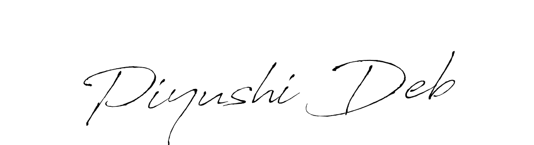 The best way (Antro_Vectra) to make a short signature is to pick only two or three words in your name. The name Piyushi Deb include a total of six letters. For converting this name. Piyushi Deb signature style 6 images and pictures png
