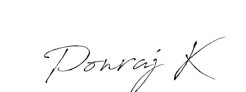 How to make Ponraj K name signature. Use Antro_Vectra style for creating short signs online. This is the latest handwritten sign. Ponraj K signature style 6 images and pictures png
